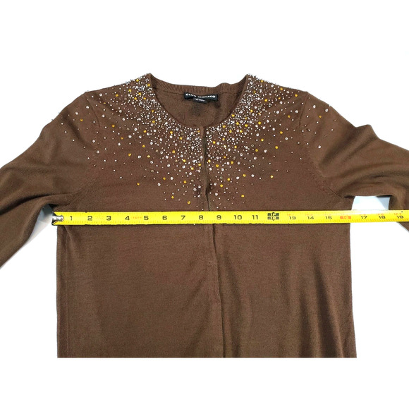Club Monaco Womens Small Cardigan Sweater Beaded Neckline Silk Lightweight Brown - Picture 7 of 10